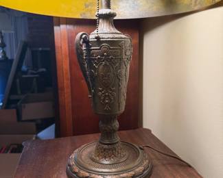 Antique Tiffany Style  'Reverse Painted' Favrile Glass Lamp with scenic nature inspired design