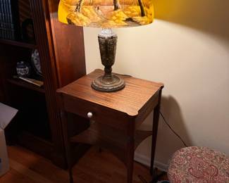 Antique Tiffany Style  'Reverse Painted' Favrile Glass Lamp with scenic nature inspired design