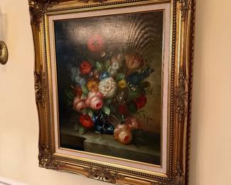 Original framed, Dutch Floral Still Life oil painting by D. Cewten
