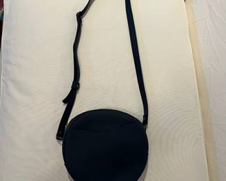 C69 - $50. Portland Leather Goods - Deep Water Blue Crossbody Purse. Measures 9" round + Strap.