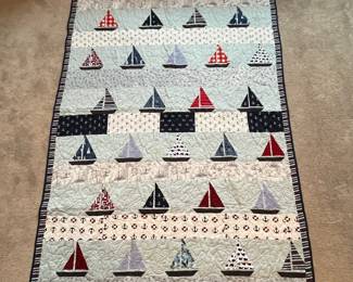 Q5 - $100. Like New Sailboat Quilt. Measures 62" x 97" (twin size)