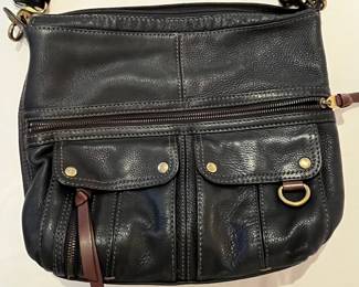 C67 - $35. Fossil Morgan Black Leather Crossbody Bag. Measures 14" x 2.5" x 12" + Strap.