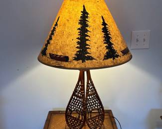 C72 - $45. Snow Shoe Single Table Lamp. Measures 31" tall. Shade is in good condition.