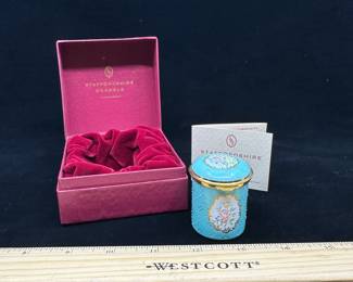 J3 - $80. Staffordshire Enamels Hinged Lidded Trinket Box. Tiffany Blue Color with Floral Pattern.