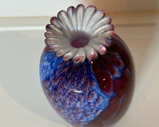C12 - $25. Vintage Guernsey Island Glass Vase Mottled.