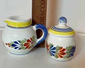 C14 - $250 SET. Includes 2 - 10" Dinner Plates. Cream & Sugar. 2 Coffee/Tea Cups 4" x 2.5". 2 Saucers 6.5". Teapot 9.75" x 7.5" tall.