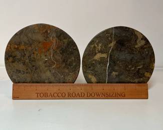 C19 - $100. Vintage Half Sphere Carved Marble Bookends. Heavy! Measures 6.5" x 6.5".