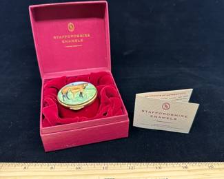J4 - $80. Staffordshire Enamels Hinged Lidded Trinket Box. Horse & Foal.