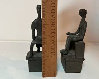 C18 - $40 PAIR. Vintage Bookends or Doorstops. Abstract Bronze Alloy Seated Woman Sculptures.