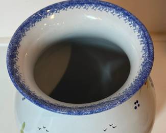 C15 - $50. Quimper Vase Breton Man on one side - floral design on the other. Signed "Henriot Quimper France D 201 F 637 P." Measures 5.75" x 8.5".