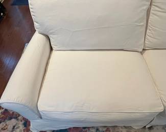 C55 - $1,200. Crate & Barrel Slip Covered Sofa. Measures 78.5" wide x 17.5" floor to seat x 30" deep. (Slipcover was just washed so excuse the wrinkles!) Includes an extra set of slip covers. Very comfortable and in very good condition. Non smoking home - No pets.