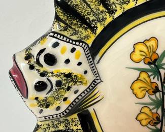 C34 - $40. Quimper Fish Plate with Crazing on entire front. Measures 9 1/8".