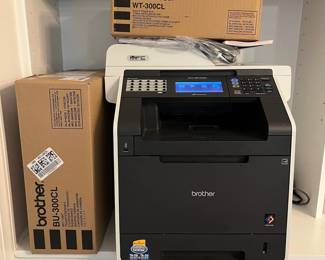 C103 - $300. Brother Color Laser Printer. Model MFC-9970CDW. Measures 19" square x 21" tall. Includes BU-300CL Belt Unit & WT-300CL Waste Toner Cartridge.