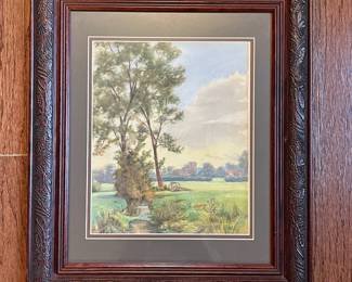 C62 - $40. Unsigned Watercolor. Measures 17" x 20" framed.