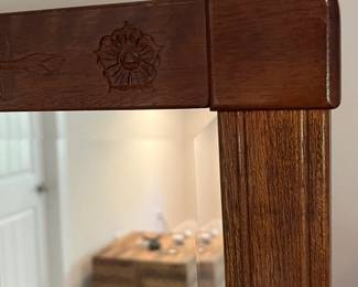 C90 - $350. American Eastlake Cheval Dressing Mirror - circa 1920s. Measures 25" wide x 19" deep x 60" tall. Carved flowers on top and bottom of frame. In very good antique condition.