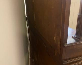 C3 - $1,750. English Renaissance Revival Sideboard. Appraisal dates it to late 19th century. Measures 60" wide x 22.5" deep x 77" tall. Loose fretwork on both sides and missing minor trim pieces. Sturdy and GORGEOUS! Homeowner shipped it back from England in the 90s.