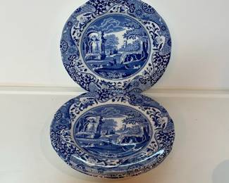 C24 - $35. Spode Blue Italian. Made in England. Includes 2 Tea Cups 4.5" x 2.5". 2 Saucers 5.75". 4 Dessert Plates 7.5". Dishwasher & Microwave Safe.