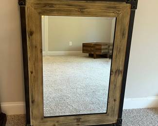 C79 - $85. Wood & Metal Wall Mirror. Measures 29.5" x 39.5" x 2" deep.