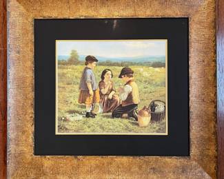 C63 - $50. "Children at Play" print by William Hemsley. Measures 27" x 25" framed. Beautifully framed and matted.