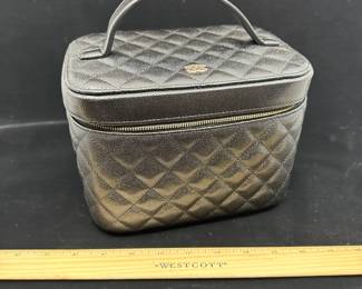 C1 - $2,000. Chanel Vanity Case. Measures 8.5" x 5.5" x 6" tall. 8" tall with handle. Has been authenticated as REAL by RealAuthentication.com and we have a printable certificate. Feel free to ask if you need more photos!
