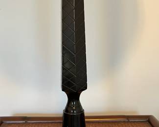 C71 - $95. PAIR of Table Lamps. Measures 32.5" tall. Shades are both in good condition. Heavy metal bases marked Made in India.