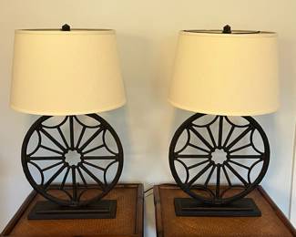 C73 - $85 PAIR of Pottery Barn Table Lamps. Measures 26" tall. Shade are in good condition.