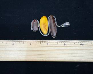 J28 - $65. JM Gdansk Sterling & Amber Necklace Pendant. Stamped "JM 925"
