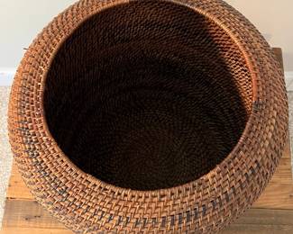 C83 - $30. Woven Floor Basket. Would work as hamper for single person. Measures 14" wide x 17.5" tall.