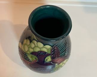 C7 - $325. Moorcroft Pottery "Finches". Measures 7.25" tall.