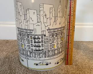 C75 - $30. DKNY NYC Skyline Taxi Ceramic Trash Can. Measures 10" x 8".