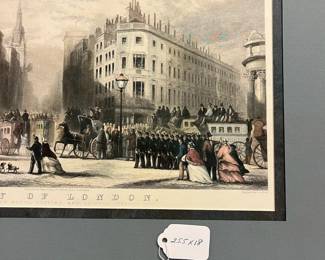 C57 - $85. "City of London" Engraving by T A Prior. Published by John Robins. Measures 25.5" x 18" framed. "Mansion House, Poultry & Princes Street. Artist - George Chambers