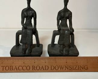 C18 - $40 PAIR. Vintage Bookends or Doorstops. Abstract Bronze Alloy Seated Woman Sculptures.