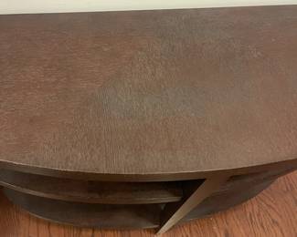 C128 - $75. Rounded Sofa Table or Entry Table. Measures 48" wide x 15" deep x 32" tall.
