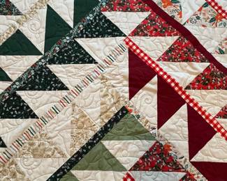 Q3 - $100. Like New Lap Quilt. Measures 64.5" x 67.5". Great Holiday Colors!