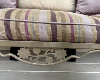 C115 - $225. Wrought Iron Couch with cushions. Measures 74" wide x 31" deep x 33" tall. No name. Solid piece in very good condition. Used on covered, screened in porch.