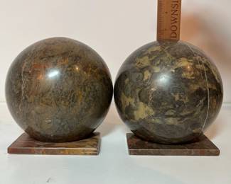 C19 - $100. Vintage Half Sphere Carved Marble Bookends. Heavy! Measures 6.5" x 6.5".