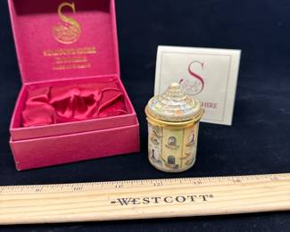 J7 - $80. Staffordshire Enamels Hinged Lidded Trinket Box. Dovecote.