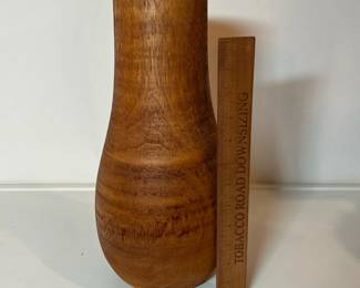 C48 - $35. Vintage Hand Turned Vase. Measures 14" tall x 6.5" at the widest point.