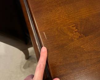 C4 - $1,500. Pottery Barn Table with 8 chairs. Table has 2 leaves. 2 captains chairs. 6 regular chairs. Measures 40" wide x 6' long with NO leaves in. Set includes 2 - 16" leaves. When all together it is 104". Table surface has some gentle wear marks but no huge gouges or issues. Chairs are all in very good condition. Most were scattered around the house in guest bedrooms and not regularly used.