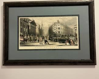 C57 - $85. "City of London" Engraving by T A Prior. Published by John Robins. Measures 25.5" x 18" framed. "Mansion House, Poultry & Princes Street. Artist - George Chambers