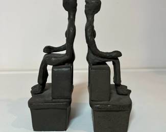 C18 - $40 PAIR. Vintage Bookends or Doorstops. Abstract Bronze Alloy Seated Woman Sculptures.