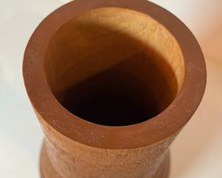 C48 - $35. Vintage Hand Turned Vase. Measures 14" tall x 6.5" at the widest point.