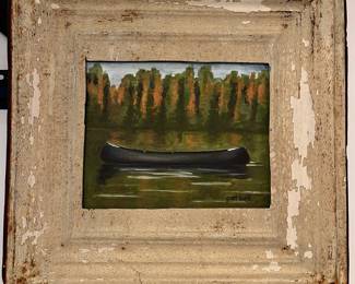 C56 - $85. "Pat Bell" signed original Canoe Painting. Framed it measures 24" square.