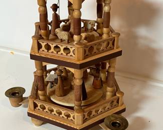C50 - $100. Muller Seiffen German Nativity - Christmas Pyramid. 3 Tiers. Measures 16" tall x 12" wide with the fans.