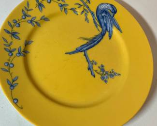 C44 - $50. 6 Williams-Sonoma Plates. Yellow with Blue Bird Salad Plates. Measures 8.25".