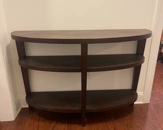 C128 - $75. Rounded Sofa Table or Entry Table. Measures 48" wide x 15" deep x 32" tall.