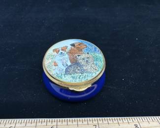 J16 - $60. Staffordshire Enamels Terrier Trinket Box. No original box.