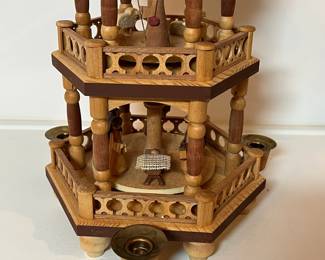 C50 - $100. Muller Seiffen German Nativity - Christmas Pyramid. 3 Tiers. Measures 16" tall x 12" wide with the fans.