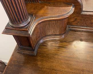 C3 - $1,750. English Renaissance Revival Sideboard. Appraisal dates it to late 19th century. Measures 60" wide x 22.5" deep x 77" tall. Loose fretwork on both sides and missing minor trim pieces. Sturdy and GORGEOUS! Homeowner shipped it back from England in the 90s.