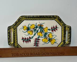 C29 - $40. Henriot Quimper Double Handled Tray. Measures 9.5" x 6". "Broom & Heather" Pattern.